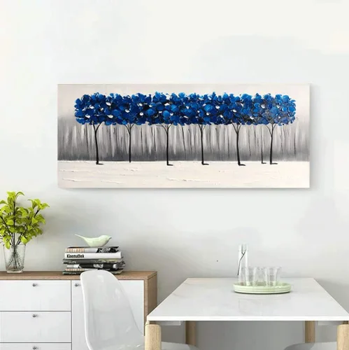 Miniatura 5 de Yihui Arts - Pintura al óleo de árbol azul pintado a mano en lienzo, paisaje moderno abstracto, obra de arte para pared, decoración para sala