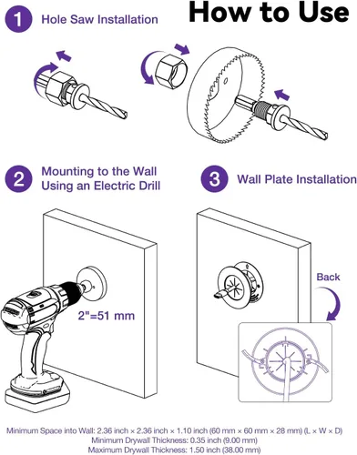 Miniatura 7 de VCELINK Kit de gestión de cables en pared, mini cable de pared de 2.44 pulgadas (2.441 in) para cables de TV/coaxial/HDMI/altavoces, incluye 2 Blanco