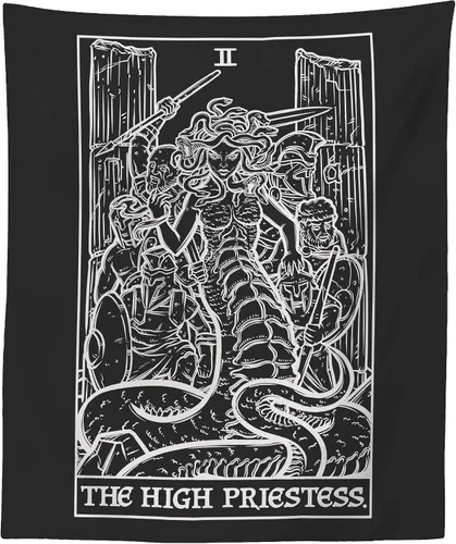 Miniatura 12 de Tapiz de cartas del tarot de la alta sacerdotisa - Medusa - mitología griega decoración del hogar para colgar en la pared (60 x 50 pulgadas)