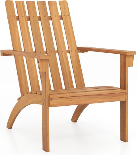 Giantex Silla Adirondack, sillas de madera de acacia con asiento inclinado, respaldo alto, silla ergonómica de listones para patio trasero, piscina,