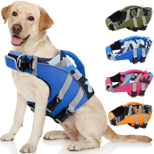 Miniatura 24 de Kuoser Chaleco salvavidas para perros con rayas reflectantes, chaleco salvavidas ajustable para mascotas con alta flotación, traje de baño