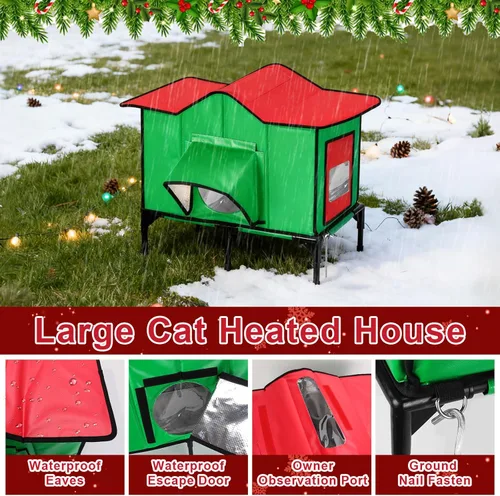 Miniatura 3 de Casa climatizada para gatos al aire libre resistente a la intemperie con almohadilla térmica extraíble para invierno, refugio aislado exterior