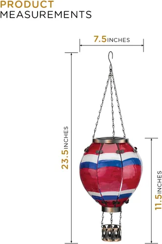 Miniatura 3 de Regal Art & Gift Linterna Solar de Globo Aerostático – Luces LED Colgantes Alimentadas por Energía Solar, Lámpara Decorativa Portátil Impermeable