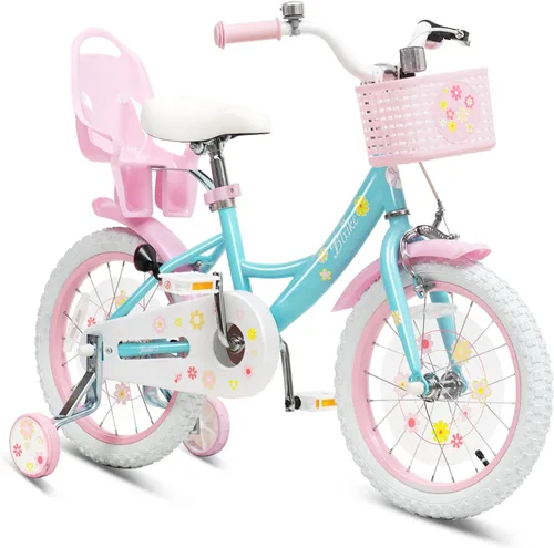 Miniatura 18 de Bixike Girls Bike with Basket for Toddlers and Kids Aged 3-14 Years Old, 12 14 16 18 Inch with Training Wheels & Doll Seat, 20 Inch with Kickstand &
