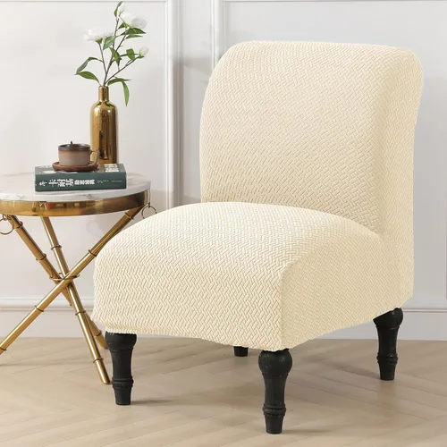 Miniatura 7 de LiveGo Funda para silla decorativa sin brazos, de elastano, extraíble, para silla sin brazos, protector de muebles para sala de estar, comedor, Beige