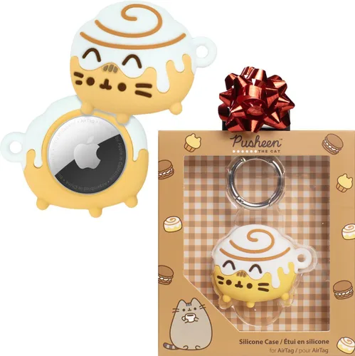 iFace x Pusheen Café Series Funda protectora de silicona [compatible con Apple AirTag] [Bonita funda de personajes] [Clip de llavero con mosquetón