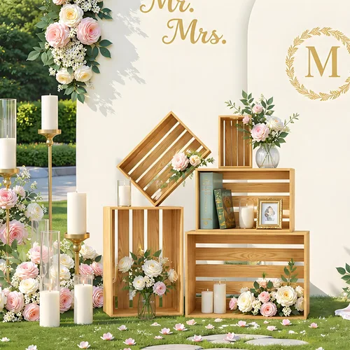 Miniatura 6 de 5 piezas de cajas de madera decorativas para exhibición, 5 tamaños grandes de cesta de madera estilo granja para contenedor de almacenamiento