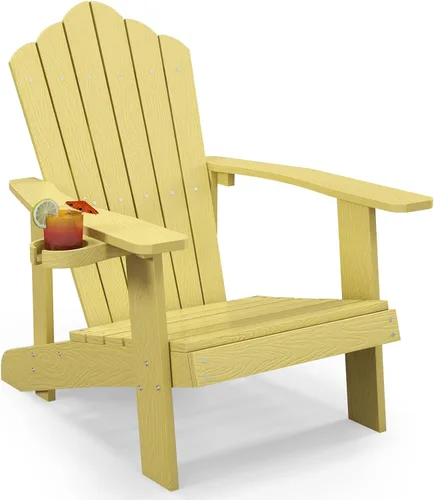 Miniatura 39 de Tangkula Silla Adirondack de gran tamaño, sillas de patio con soporte ajustable para tazas, sillones con caderas y listones, resistente a