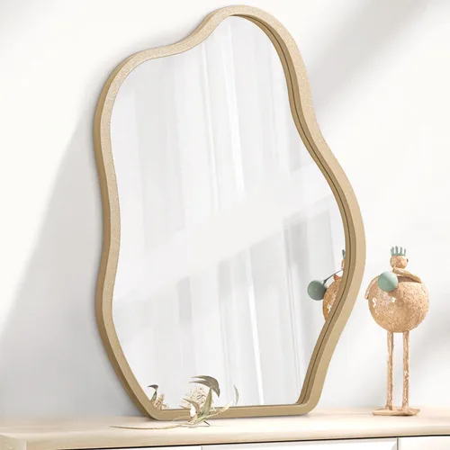 Miniatura 9 de Espejo de pared asimétrico con marco de madera, espejo colgante moderno irregular para pared para tocador, sala de estar, dormitorio, baño, entrada