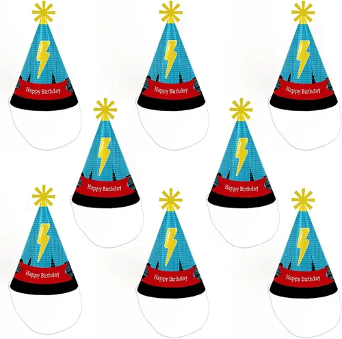 Miniatura 5 de Big Dot of Happiness Bam Superhero - Sombreros de fiesta de cumpleaños para niños y adultos - Juego de 8 (tamaño estándar)