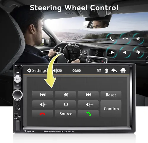 Miniatura 7 de CAMECHO Estéreo de automóvil de 7" con doble DIN, audio Bluetooth, reproductor MP5, USB, FM, radio multimedia+ cámara de respaldo mini de 4 LED