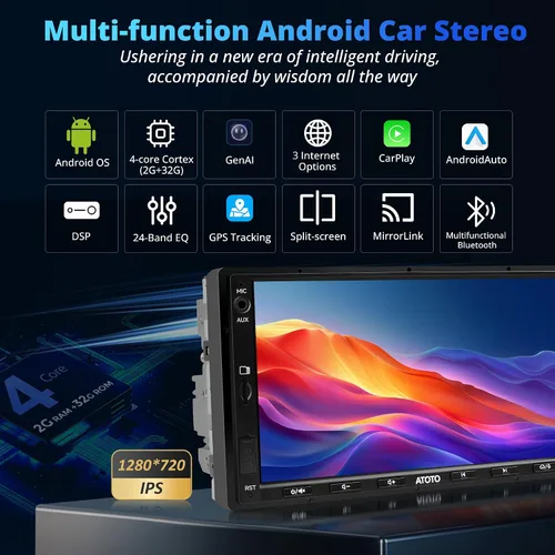 Miniatura 2 de A5L - Estéreo de auto doble DIN Android de 7 pulgadas con escáner OBD2, CarPlay inalámbrico y Android Auto, ecualizador de 24 bandas, DSP, conexión