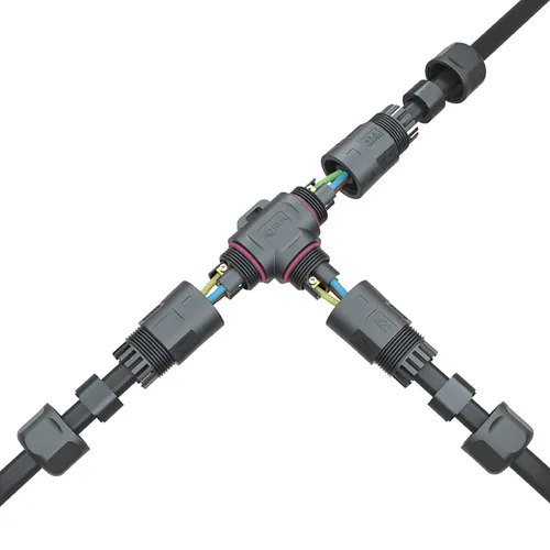 Miniatura 7 de AOHUA Caja de conexiones 3 vías M23 3-Pin conector impermeable, 500V/35A, conector de cable eléctrico en forma de T IP68 para cable de Ø10-0.591 in