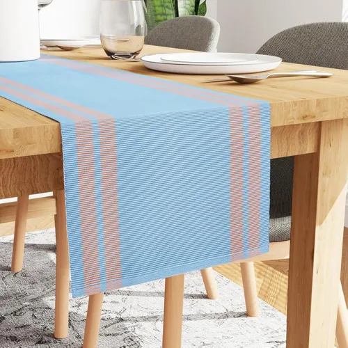 Miniatura 11 de Encasa XO Camino de mesa de comedor de 13 x 72 pulgadas Algodón acanalado fino teñido con hilo Azul escalera Lavable a máquina Escalera Azul