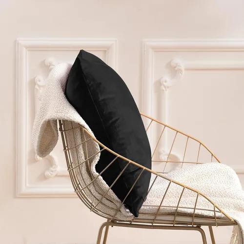 Miniatura 3 de FY FIBER HOUSE Paquete de 2 fundas de almohada de terciopelo decorativas, fundas de cojín suaves y sólidas, 16 x 16 pulgadas, color negro