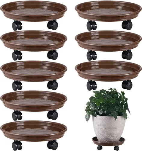 Miniatura 10 de Paquete de 5 organizadores grandes para plantas con ruedas de poliuretano, soportes rodantes de plantas de 12 pulgadas, base de rodillos de plástico