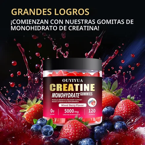 Miniatura 2 de Gomitas de monohidrato de creatina de 5000 mg para hombres y mujeres, suplemento de preentrenamiento sin azúcar, masticables para fuerza muscular