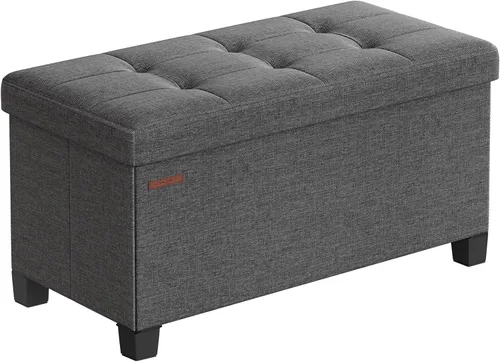 Miniatura 15 de SONGMICS Banco otomano de almacenamiento, reposapiés plegable con patas, 15 x 43 x 15.7 pulgadas, banco de extremo de cama, baúl de almacenamiento