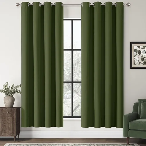 Miniatura 123 de ChrisDowa Cortinas 100% Opacas de Abedul Sólido de 45 Pulgadas de Largo, 2 Paneles para Dormitorio y Sala de Estar, Estilo Granja Oscurecedoras
