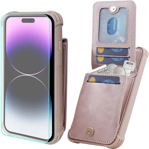 Miniatura 24 de VANAVAGY Funda tipo cartera compatible con iPhone 14 Pro para mujeres y hombres, de piel sintética, cierre magnético, con bloqueo RFID, tarjetero