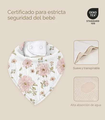 Miniatura 5 de Baberos de muselina para bebé 8 unidades, Babero tipo bandana para babeo y dentición, Algodón suave absorbente para niñas y niños Jardín