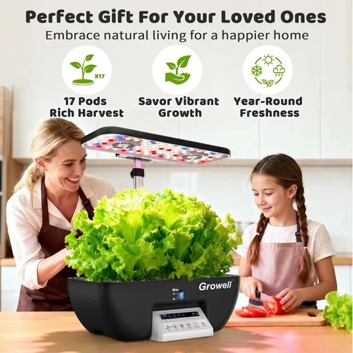Miniatura 7 de Kit de sistema de cultivo hidropónico, 17 cápsulas de jardín de hierbas para interiores con luz de cultivo, circulación inteligente de agua y aire