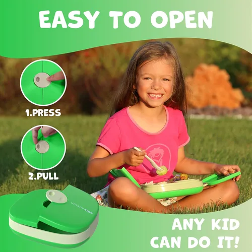 Miniatura 7 de Umami Lonchera Bento todo en 1 para niños, paquete de hielo y utensilios incluidos, 100% a prueba de fugas y sin BPA, lonchera favorita de los Azul