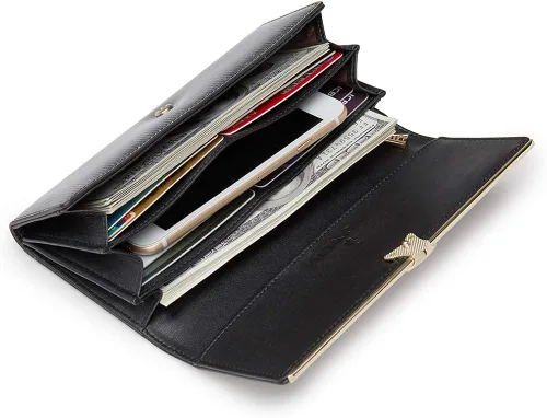 Miniatura 4 de FOXER Cartera de cuero para mujer, cartera de embrague plegable para mujer, talla única