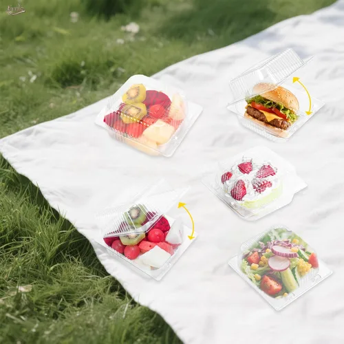 Miniatura 6 de Paquete de 100 Contenedores de Alimentos Tipo Almeja Transparentes, Contenedores Desechables de Plástico con Bisagra para Llevar con Tapas