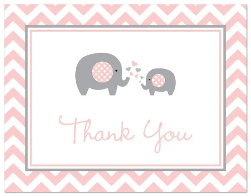 Miniatura 3 de 50 tarjetas de agradecimiento para bebé, elefante cheurón rosa y gris