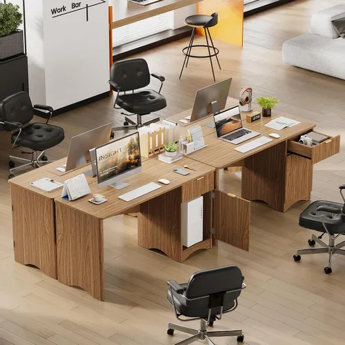 Miniatura 5 de Bestier - Escritorio para computadora con cajón, escritorio de oficina de 47 pulgadas con armario de almacenamiento, escritorio de madera moderno