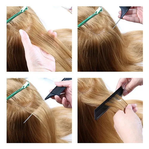 Miniatura 5 de Fox Baby Peine para peinar el cabello, 4 peines de metal negro, resaltado, estilo profesional, para estilista en casa, peluquero, tejido, teñido