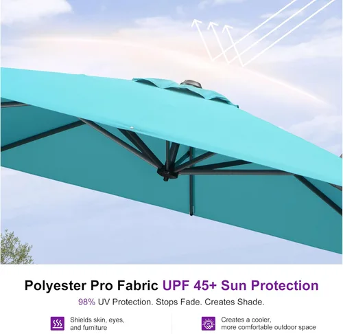 Miniatura 5 de PURPLE LEAF Sombrilla de Patio de 8 Pies para Exteriores Sombrilla Cantilever Cuadrada de Aluminio Sombrilla Offset con Rotación de 360 Grados