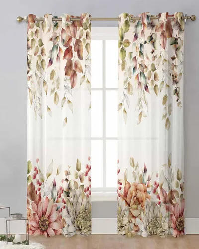 Miniatura 11 de Cortinas traslúcidas de hojas de eucalipto de 39 pulgadas de largo, juego de 2 paneles de cortinas para cocina, dormitorio, sala de estar, pasillo