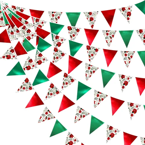 Miniatura 11 de Pancarta de copos de nieve azules y blancos de 32 pies, bandera triangular, banderines de tela para invierno, país de las maravillas, Navidad, Azul