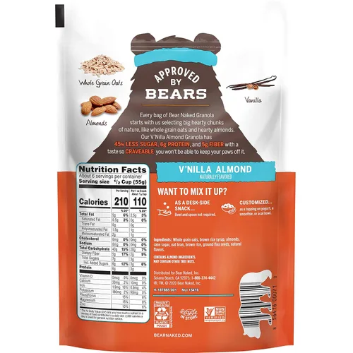 Miniatura 7 de Bear Naked Cereal de granola, vegano, aperitivos de desayuno, almendra V'Nilla (6 bolsas)