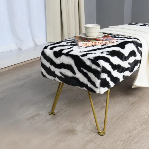 Miniatura 3 de Otomana larga rectangular de piel sintética con estampado de cebra, de 46 x 16 x 17 pulgadas, banco de entrada, reposapiés suave y peludo, banco