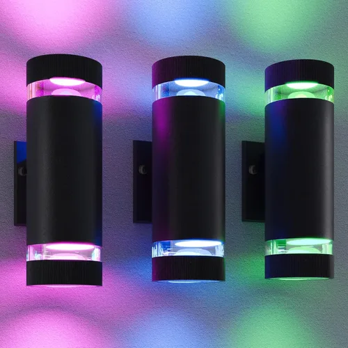 Miniatura 9 de wowlite Paquete de 2 luces RGB arriba y abajo para exteriores, luces de porche trasero, lámparas de pared al aire libre, control de aplicación WiFi