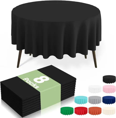 Miniatura 17 de misaya Paquete de 4 manteles desechables de plástico, mantel redondo impermeable de 84 pulgadas, a prueba de fugas y resistentes manteles Azul