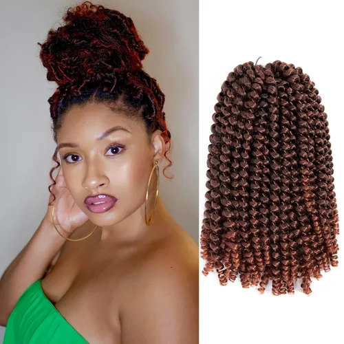 Miniatura 6 de Cabello trenzado de resorte de 8 pulgadas, 6 paquetes de cabello trenzado de resorte para trenzas de mariposa, extensiones de cabello suave de fibra