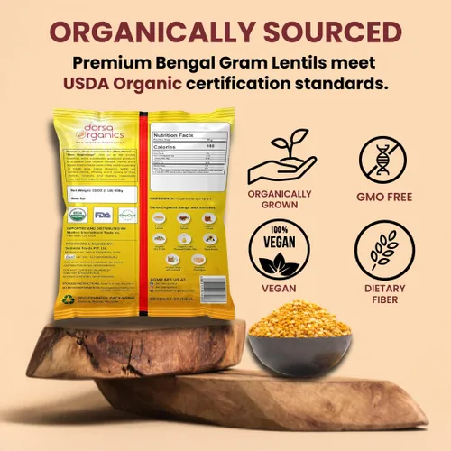 Miniatura 3 de Darsa Organics Chana Dal 2 lb – Gramo orgánico de Bengala partida USDA (garbanzos amarillos), sin OMG, sin productos químicos, lentejas amarillas