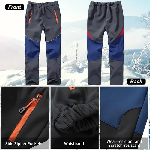 Miniatura 3 de Toomett Pantalones cargo de nieve para niños, niñas y niños al aire libre con forro polar suave Shell senderismo pesca esquí pantalones aislados