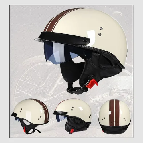 Miniatura 5 de Casco retro de motocicleta para adultos, hombres y mujeres, aprobado por DOT, estilo alemán, cascos de media cara con gafas desplegables, visera