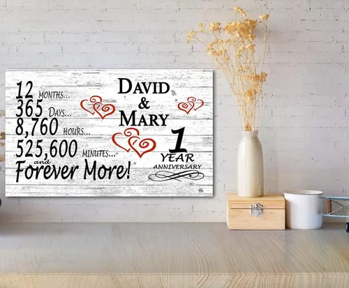 Miniatura 5 de Letrero personalizado de aniversario de 1 año, regalo de primer aniversario de boda, regalo para días de pareja, minutos, años, madera maciza, 16.5