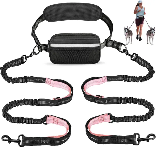 Miniatura 10 de Uppetly Correa de correr para perros manos libres con cinturón de cintura, cuerda elástica de doble asa retráctil para perros pequeños y medianos