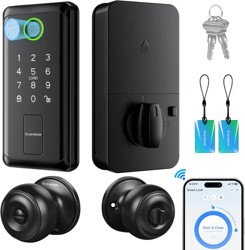 Miniatura 8 de Cerradura de puerta con teclado con asa, cerrojo electrónico digital con aplicación, bloqueo automático de huellas dactilares de entrada sin llave
