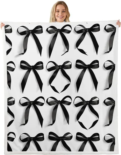 Miniatura 10 de Erosebridal Black Pink Bow Fleece Throw Blanket 40"x50" - Ultra-Soft for Couch Sofa Bed,Kawaii Cool Bowknot Sherpa Blanket,Princess Style Fuzzy