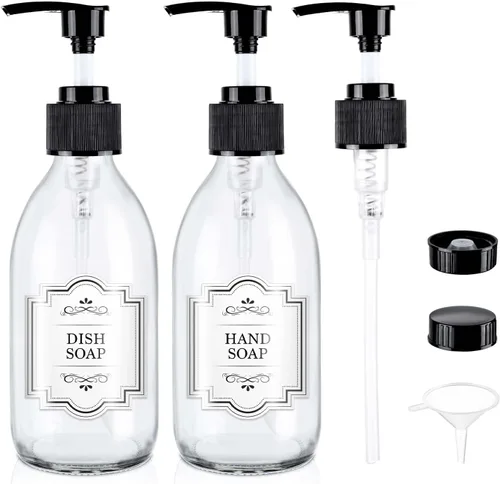Miniatura 9 de Botella de bomba de vidrio ámbar de 8 onzas, botella dispensadora de jabón de vidrio de 8.5 fl oz para aceite de masaje de loción corporal