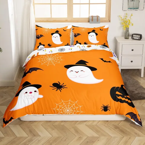 Miniatura 3 de Erosebridal Divertida funda de edredón de Halloween para niños, juego de ropa de cama de calabaza fantasma, decoración de Halloween para niños