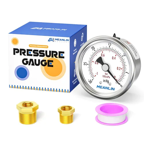 Miniatura 18 de MEANLIN MEASURE Medidor de presión en seco de acero inoxidable de 0 ~ 200 psi, esfera de cara NPT de 2 pulgadas, impermeable para compresor de aire